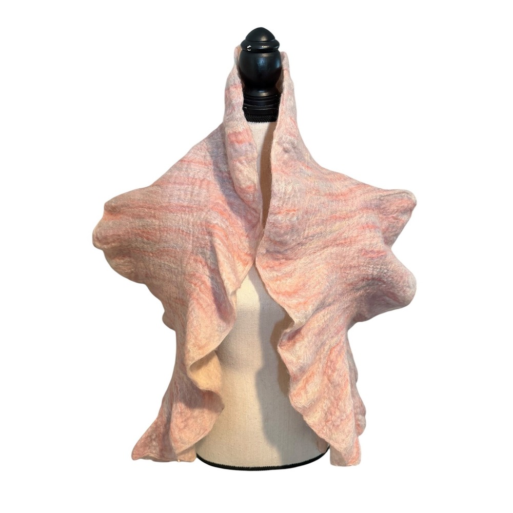 Supermaggle Felted Merino Wool Silk Wrap Scarf Pink Peach Art to Wear Lagenlook